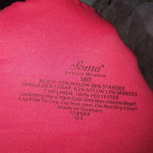 Soma Enbliss Wireless Bra, RED BEAUTY Size 38D - Picture 7 of 7